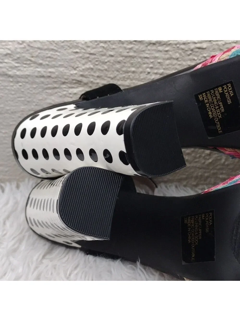Betsey Johnson Polka Black White Embroidered Open Toe Slingback High Heel Shoe
